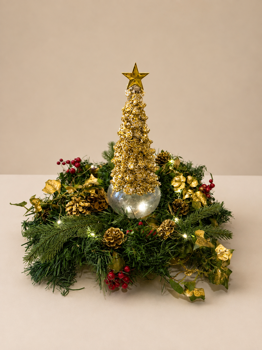 Light-Up Gold Tree Christmas Centerpiece
