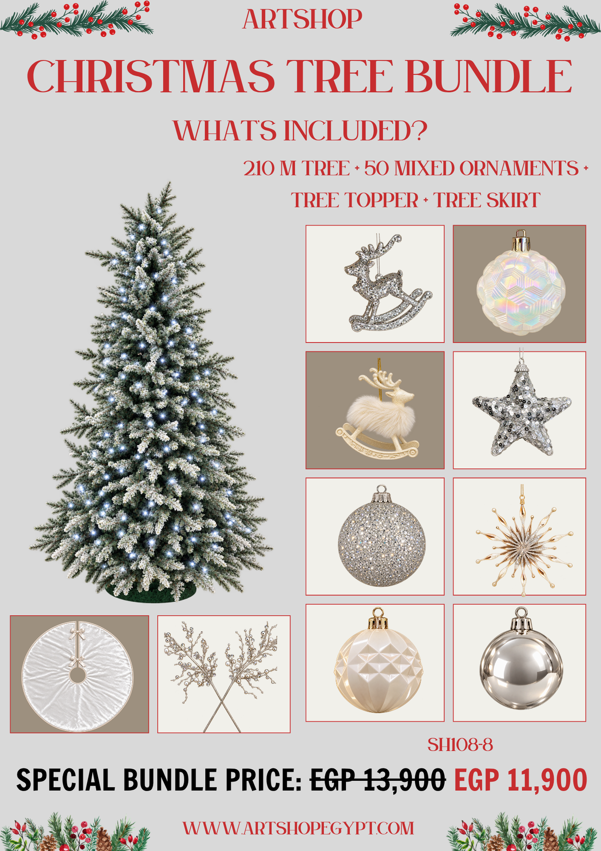 Crystal Ice Christmas Tree Bundle – 2.10m (With Lights)