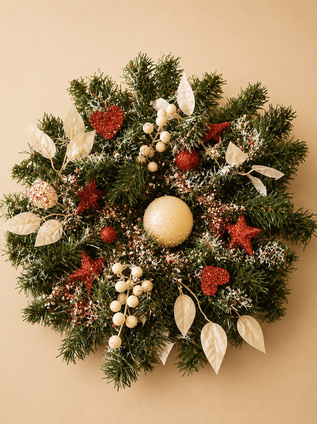 Red & Ivory Christmas Wreath