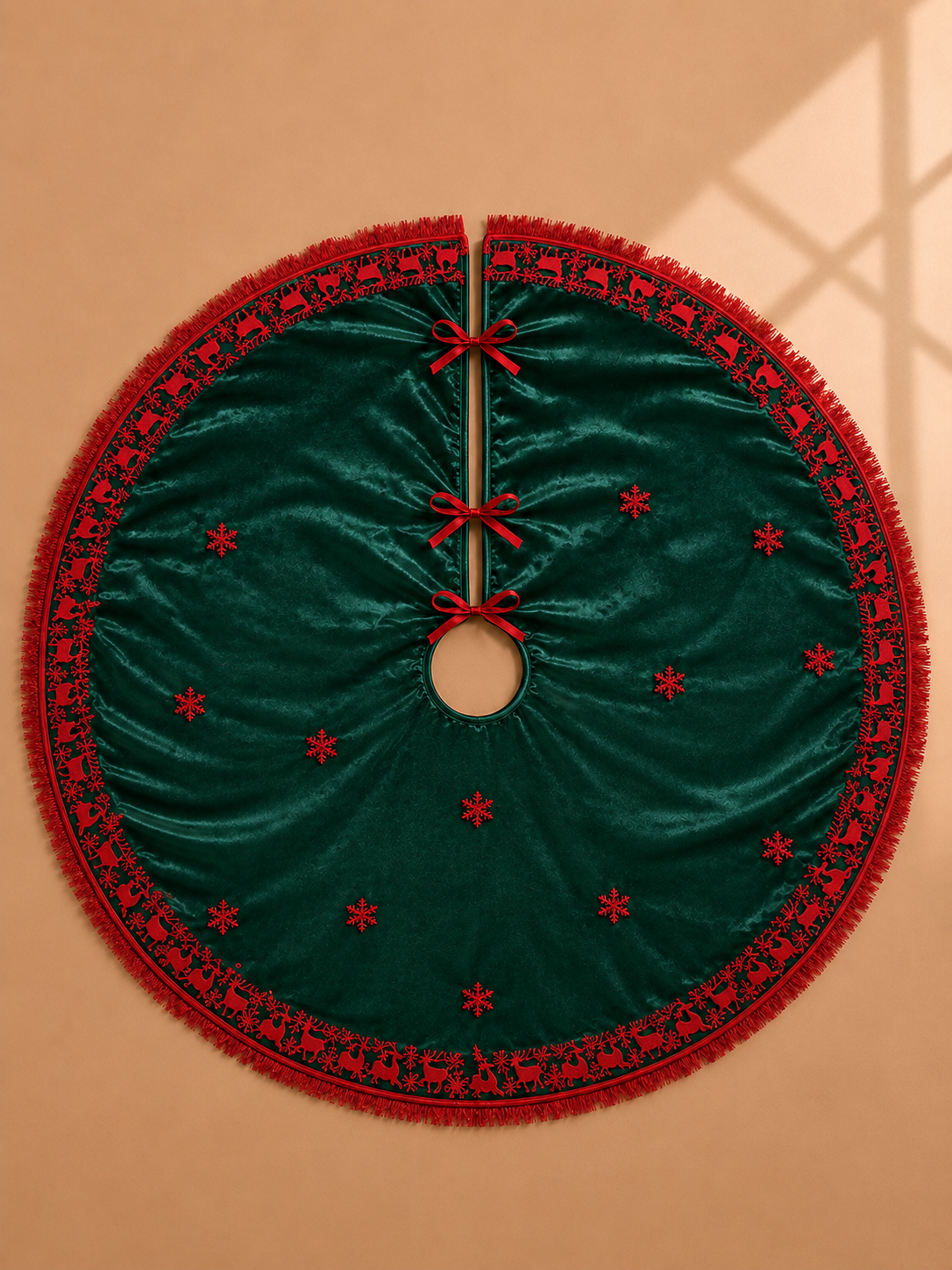 Green & Red Reindeer Christmas Tree Skirt