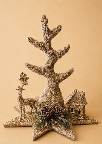 Gold Reindeer Winter Scene