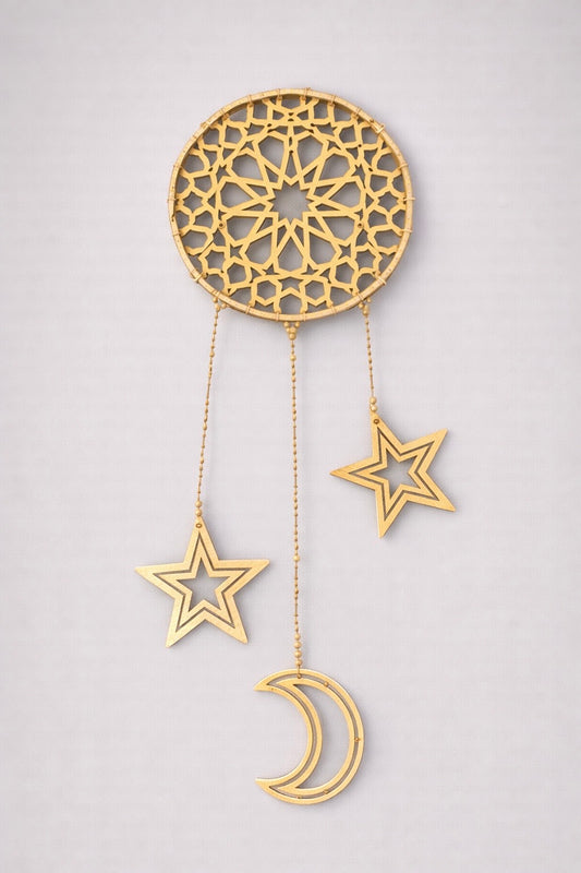 Wood geometric Moon & Star Wall Hanging