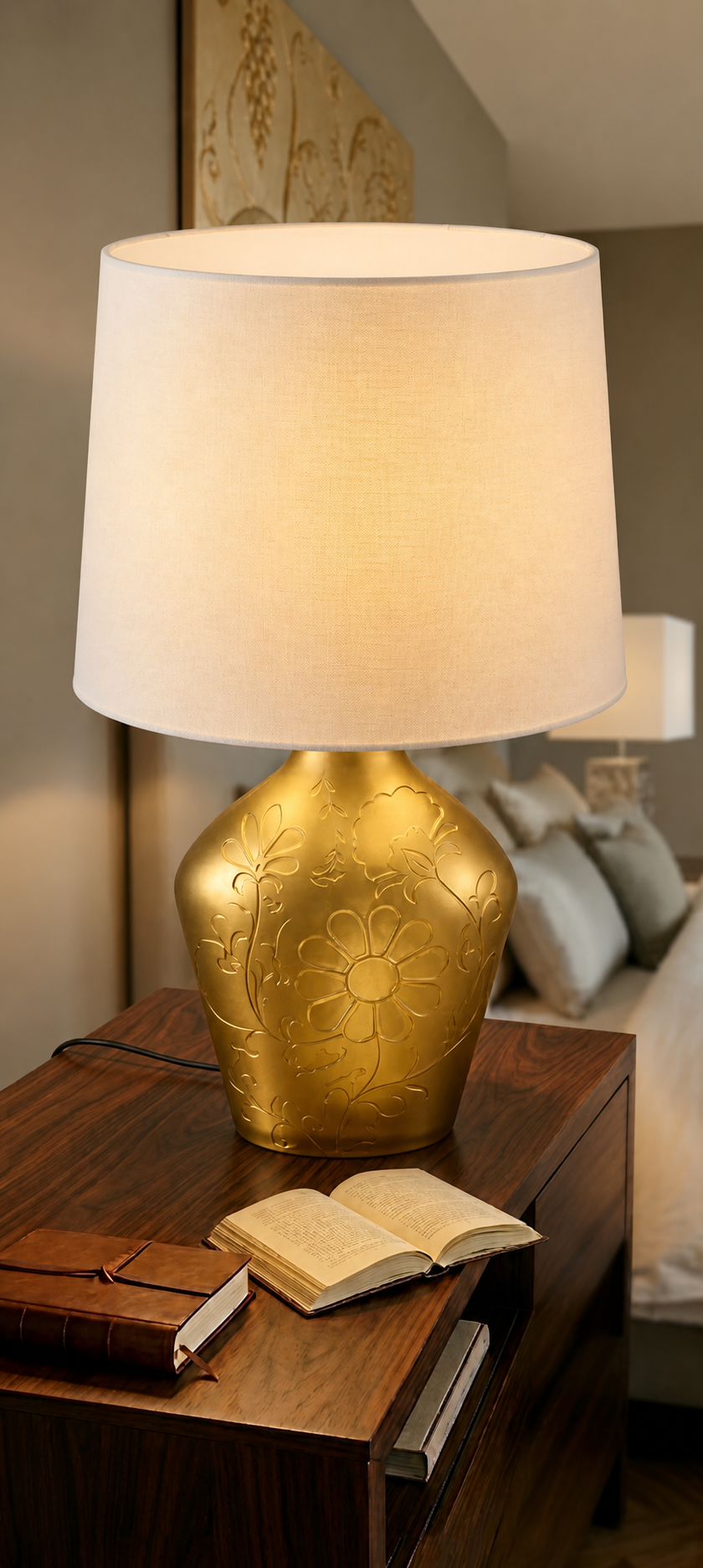 Gold Floral Engraved Table Lamp