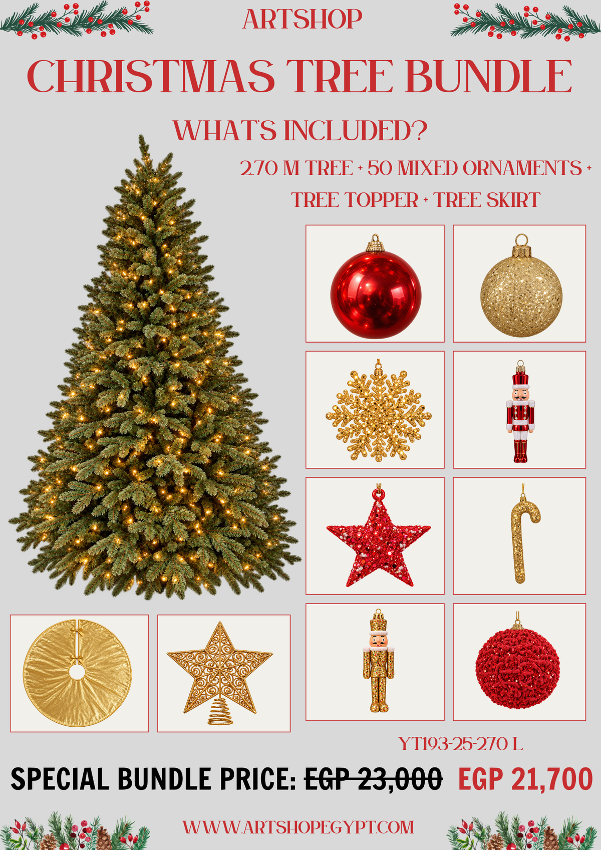 Golden Traditions Christmas Tree Bundle – 2.70m (With Lights)