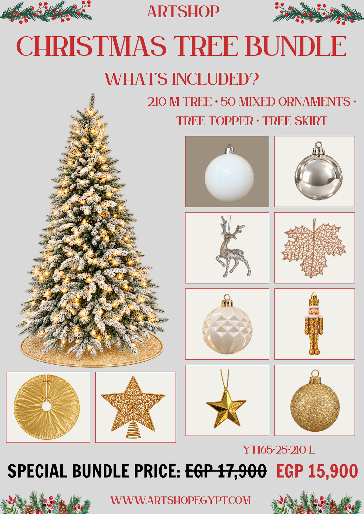 Champagne Frost Christmas Tree Bundle – 2.10m (With Lights)