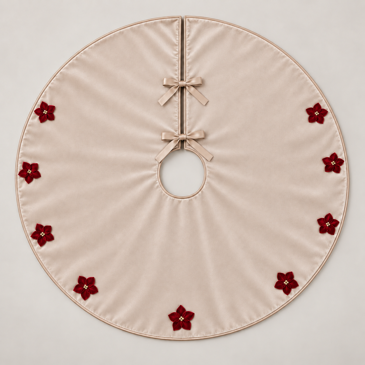 Ivory Satin Poinsettia Christmas Tree Skirt