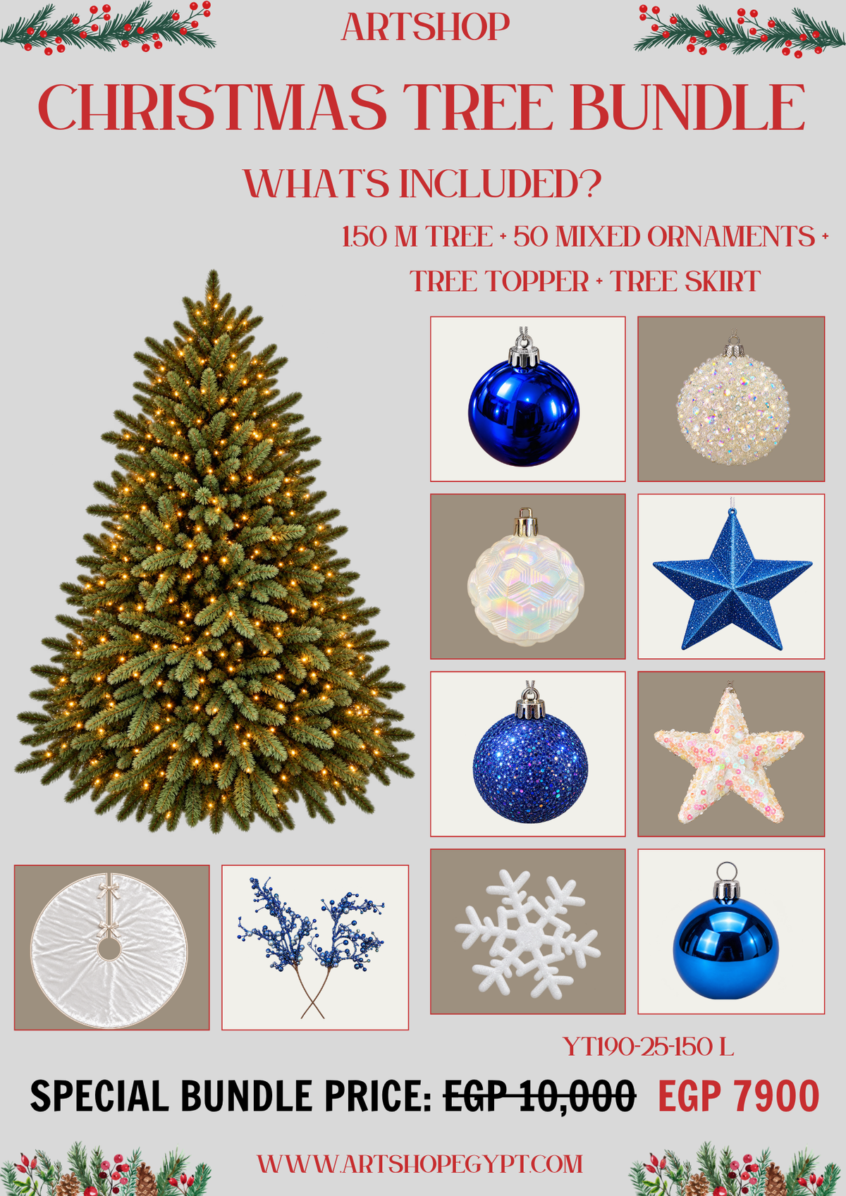 Midnight Blue Christmas Tree Bundle – 1.50m (With Lights)