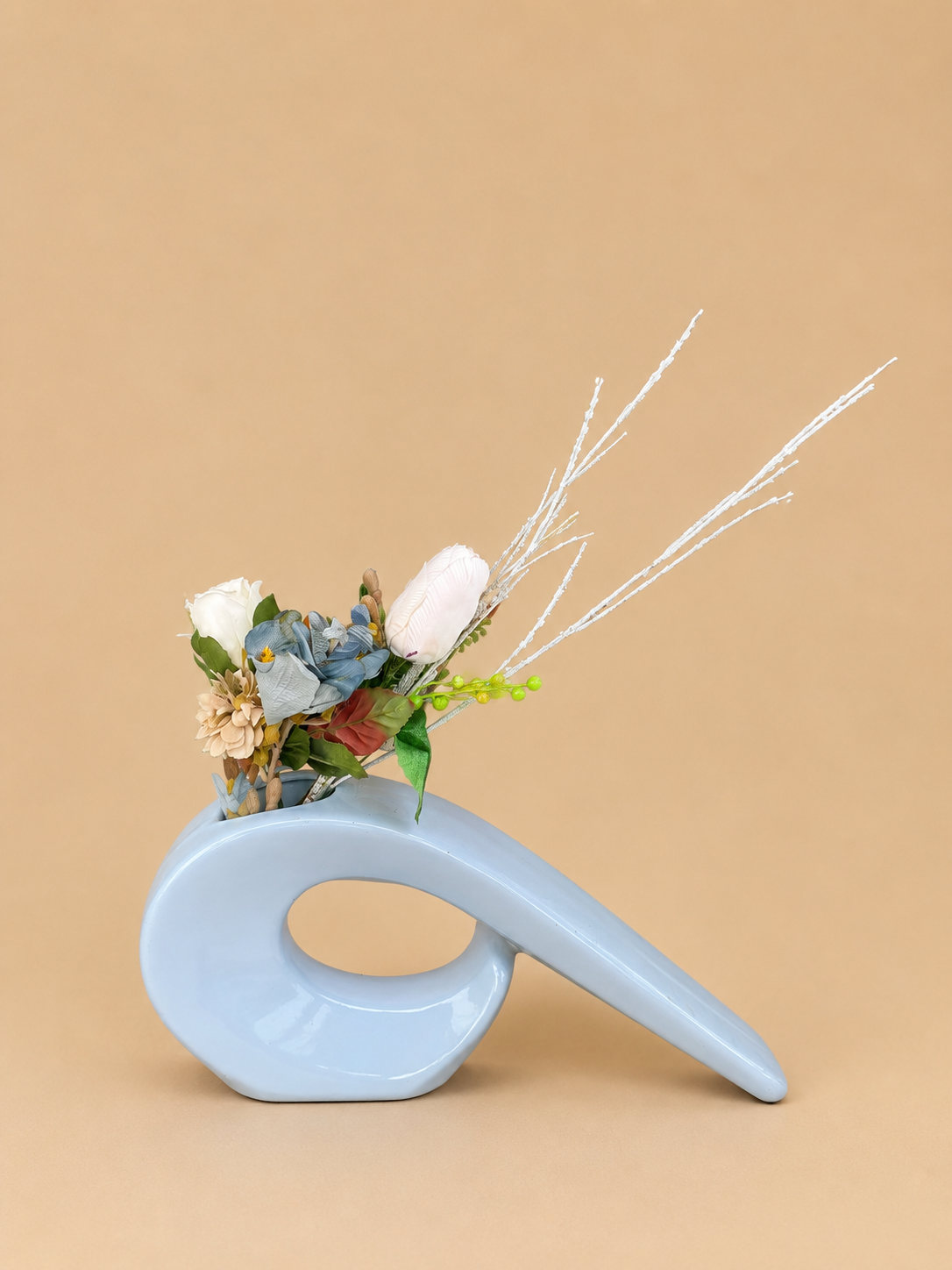 Abstract Blue Ceramic Floral Arrangement