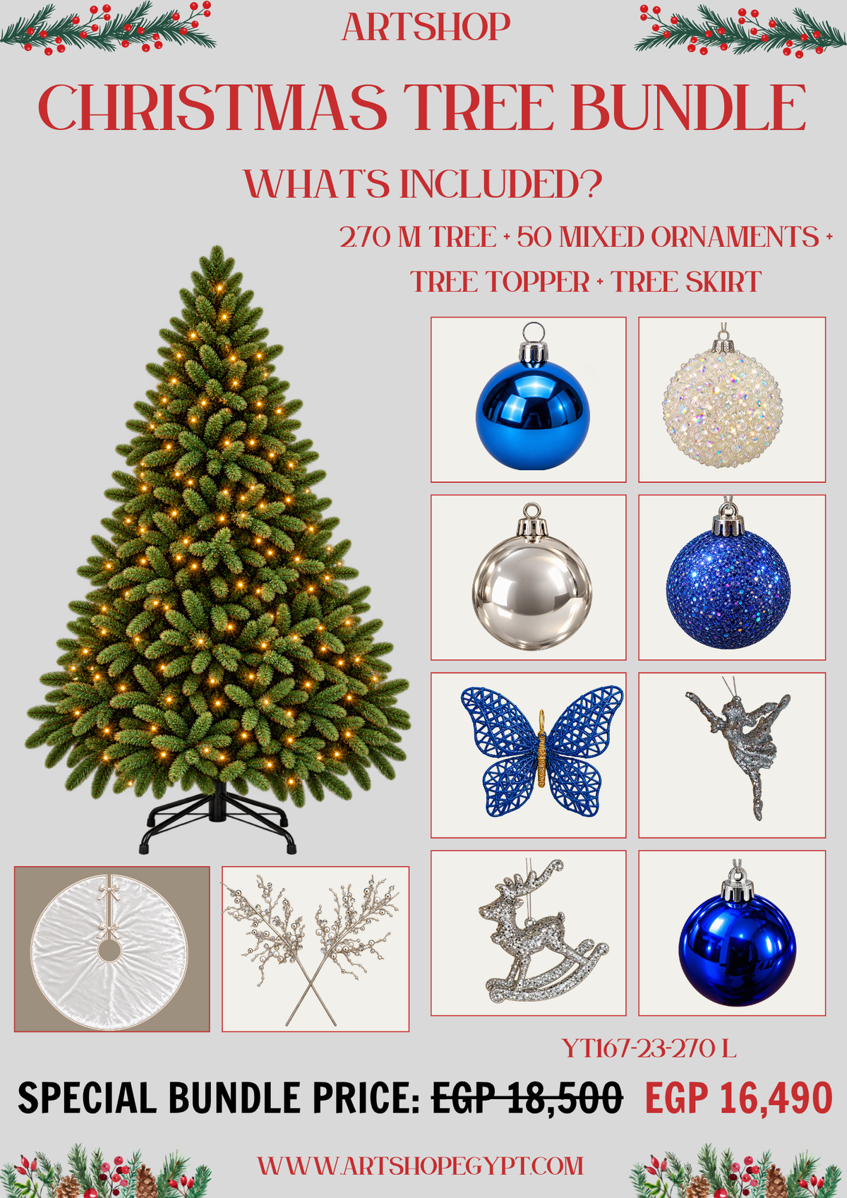 Sapphire Glow Christmas Tree Bundle – 2.70m (With Lights)