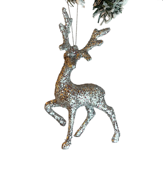 SILVER GLITTER DEER ORNAMENT
