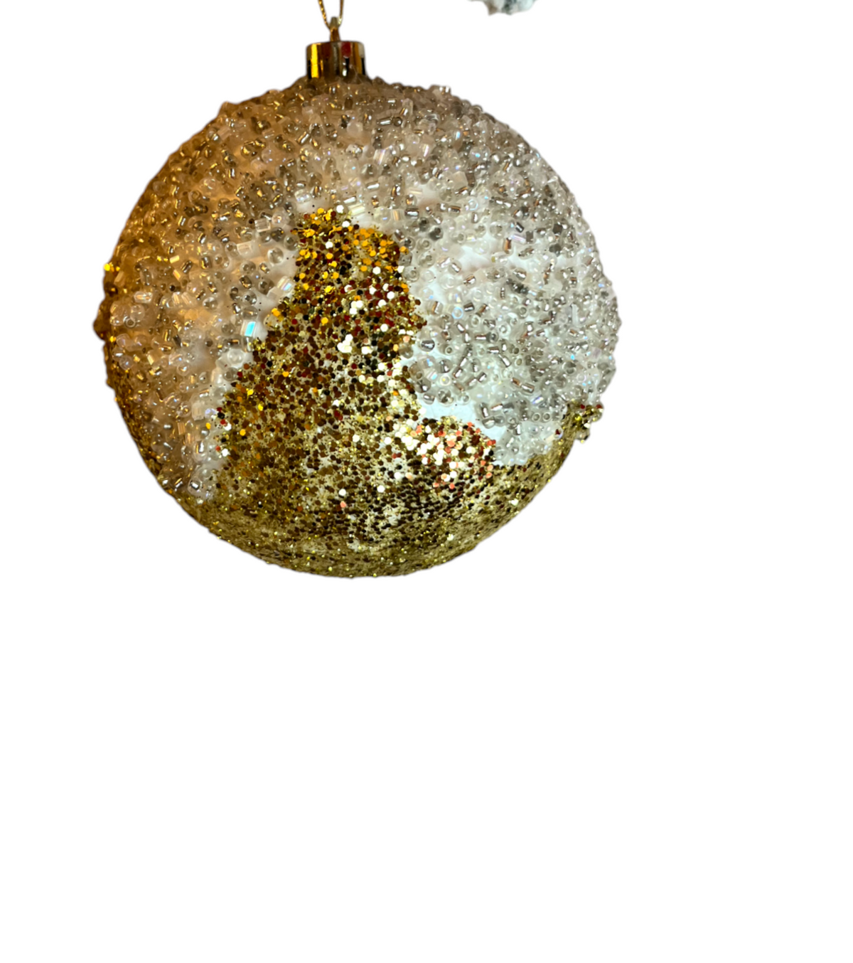 WHITE CLOVES BEADS AND GOLD GLITTER BALL