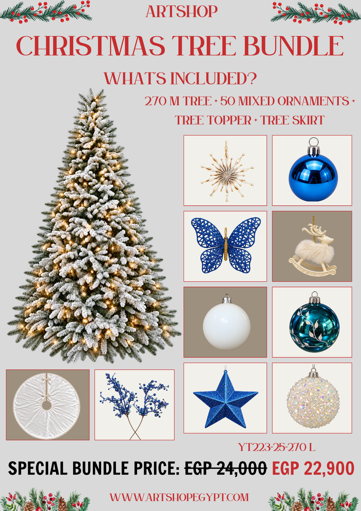 Arctic Blue Christmas Tree Bundle – 2.70m (With Lights)