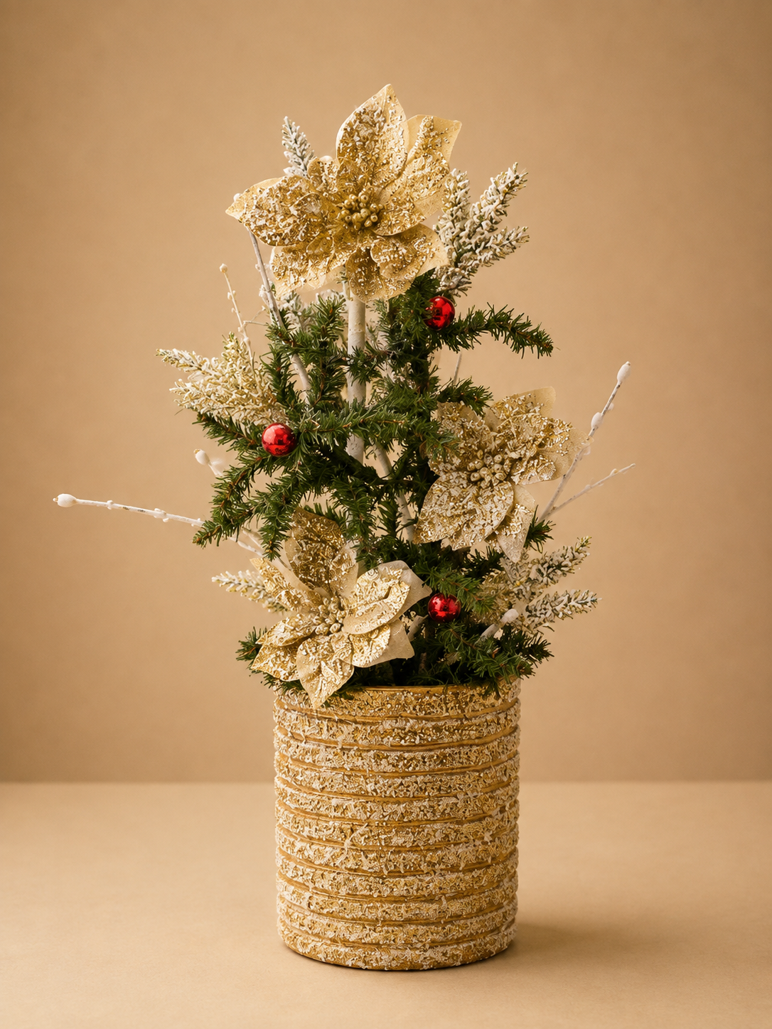 Gold Poinsettia Christmas Tree Arrangement