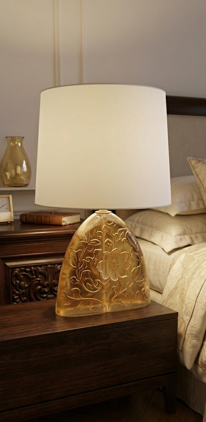 Floral Engraved Glass Table Lamp