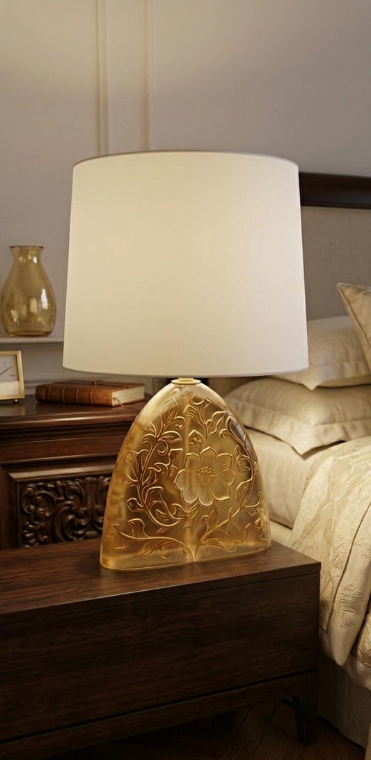 Floral Engraved Glass Table Lamp