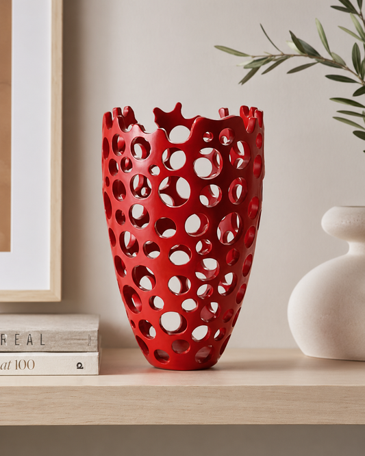 Red Cut-Out Vase