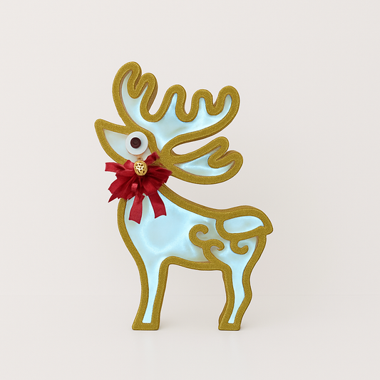 Gold LED reindeeer with red flower and bow