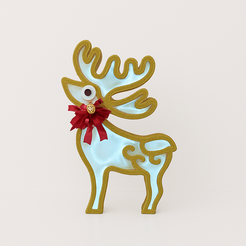 Gold LED reindeeer with red flower and bow