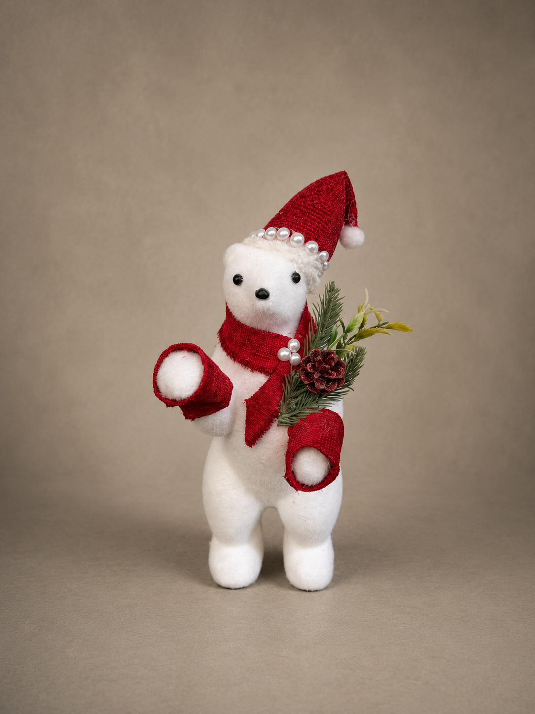 Christmas Polar Bear with Pinecone Ornament