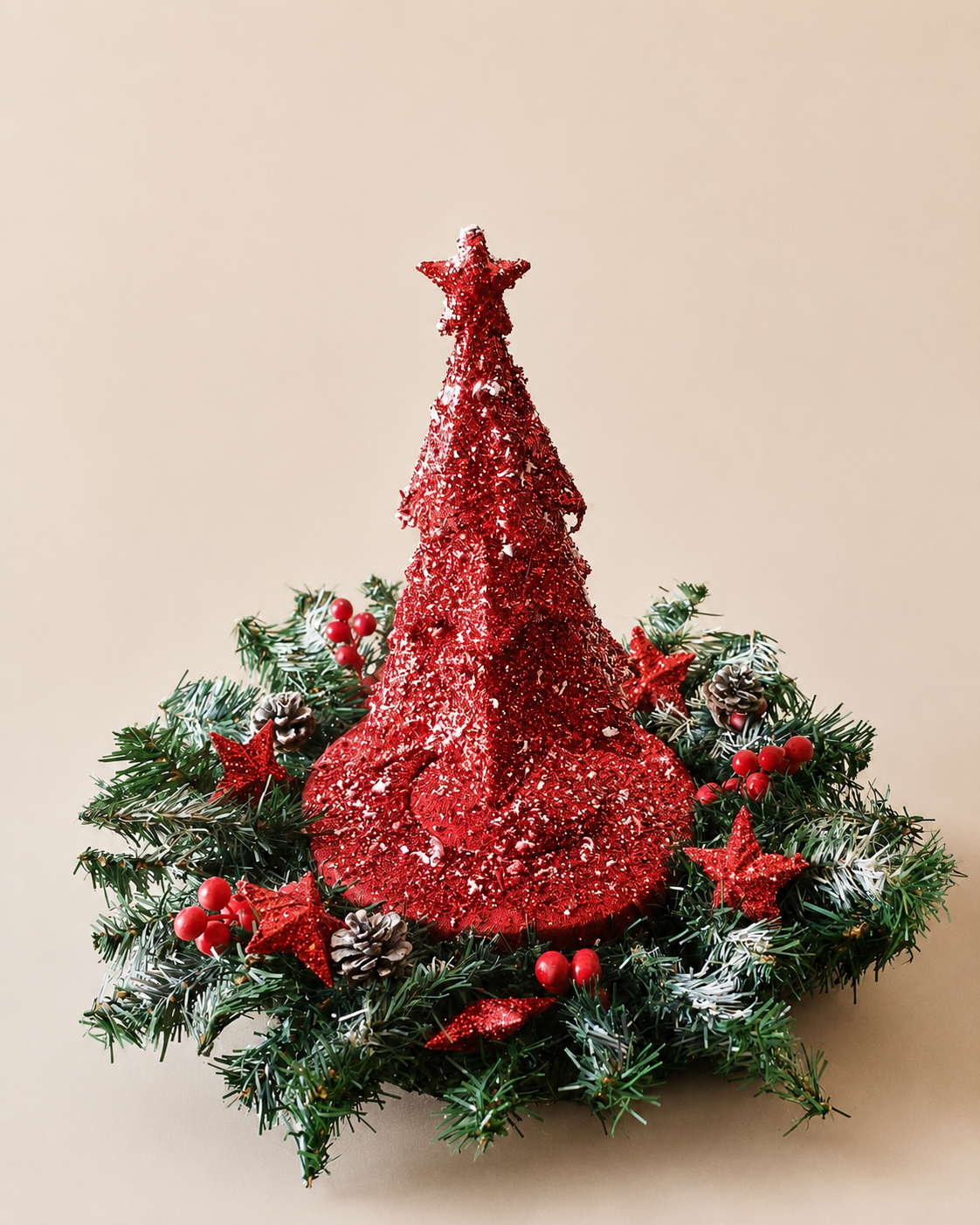Red Glitter Christmas Tree Centerpiece