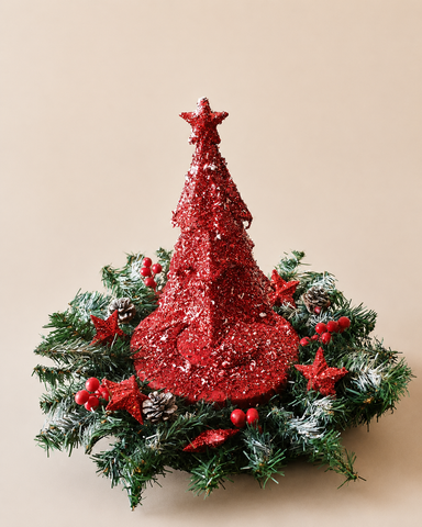 Red Glitter Christmas Tree Centerpiece