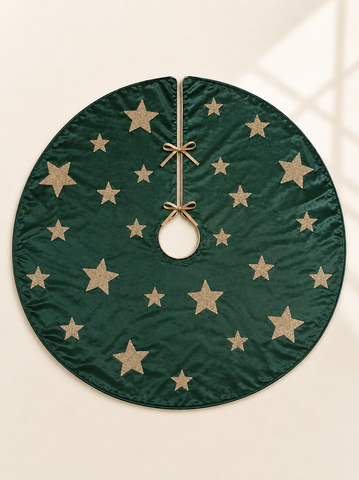 Green & Gold Star Christmas Tree Skirt