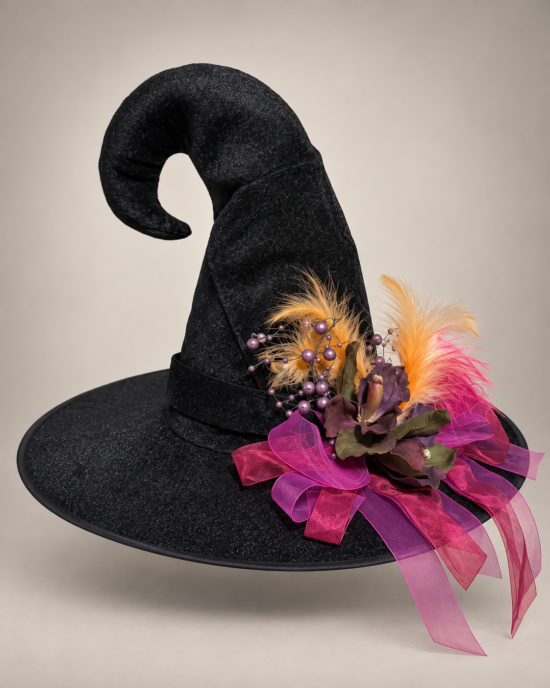 Black Witch Hat with Pink & Orange Accents