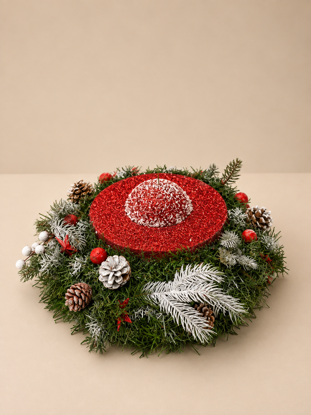 Red Snow Candle Christmas Centerpiece