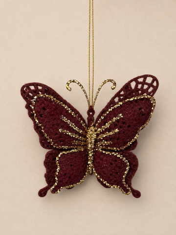 Burgundy & Gold Butterfly Ornament