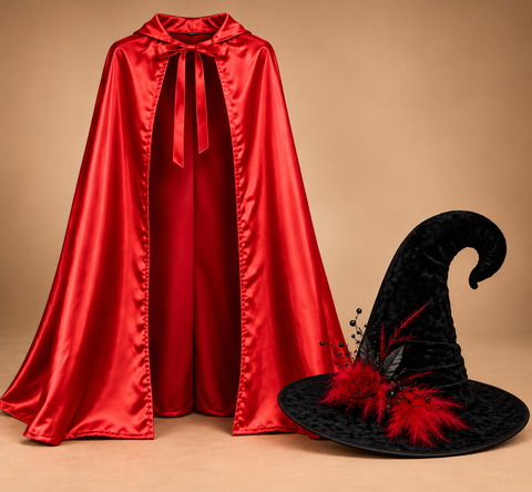Red Cape & Witch Hat Halloween Bundle