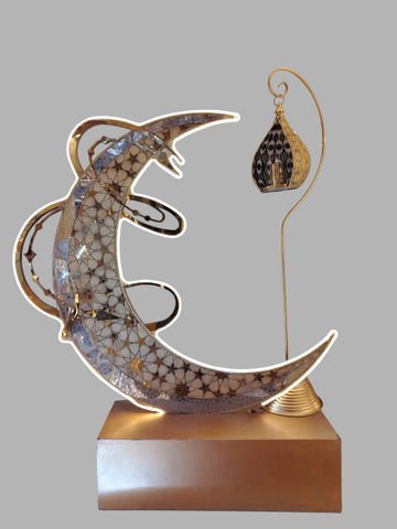 Geometric Crescent with Hanging Lantern – Ramadan Décor