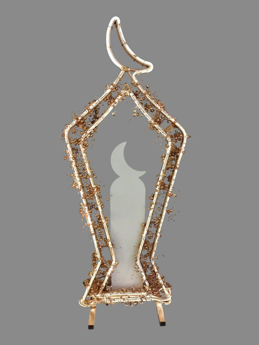 Gold Ramadan Lantern Frame with LED Candle Insert