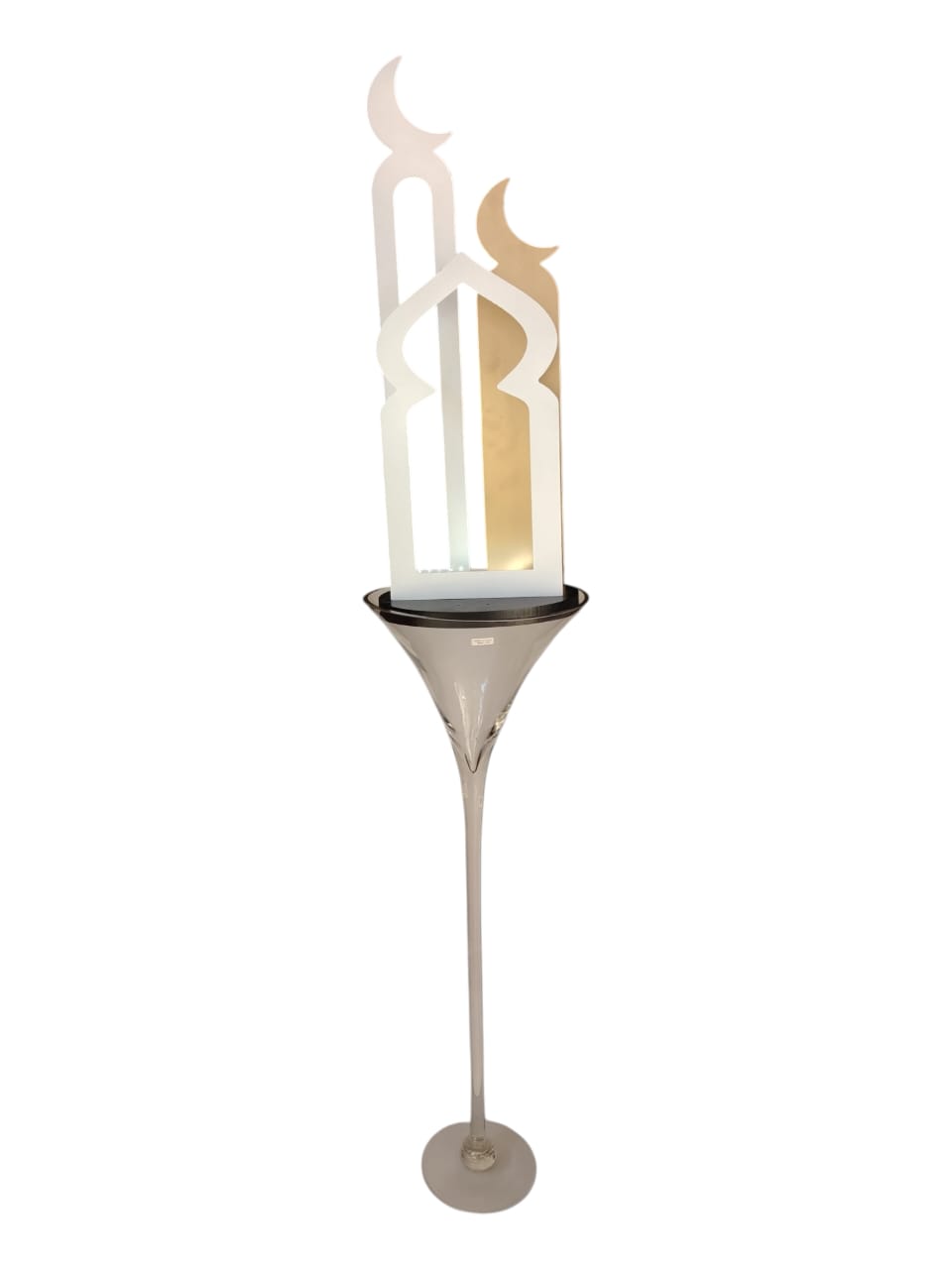 Tall Candle Stand with Layered Mosque & Crescent Insert