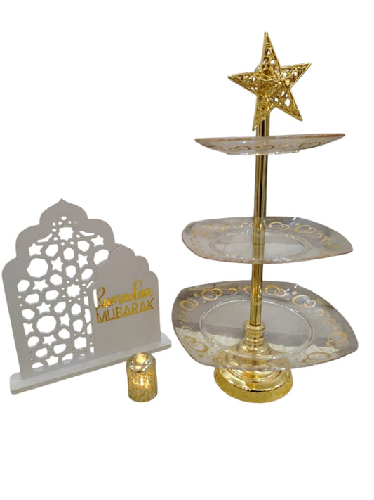 Stacked plate & Electric Candle Décor Set