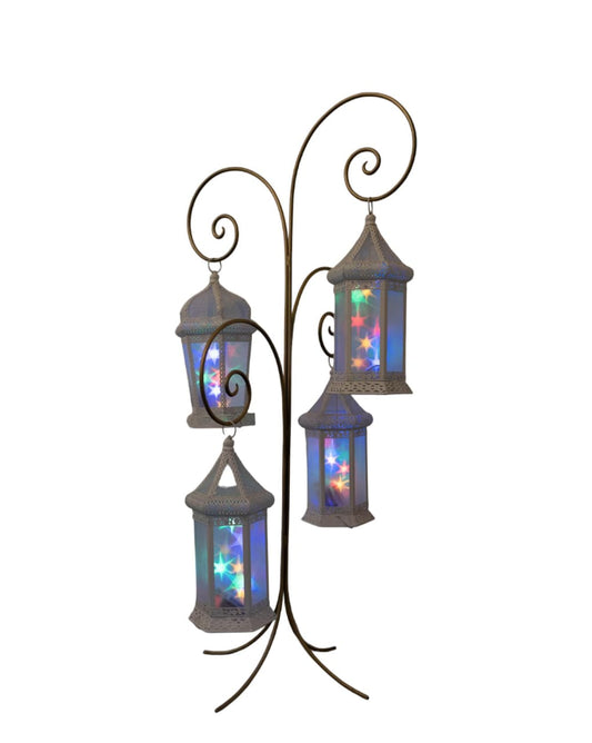 4 Lantern Holder With 4 Lanterns 1.2m