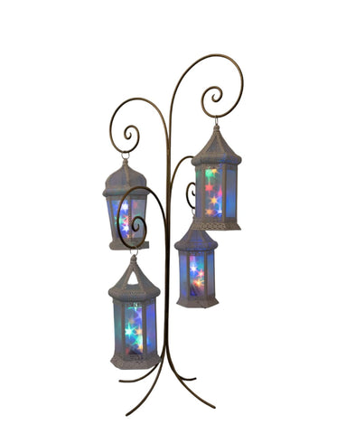 4 Lantern Holder With 4 Lanterns 1.2m