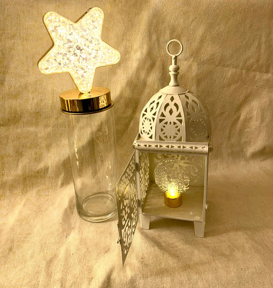 Ramadan glass container with white lantern