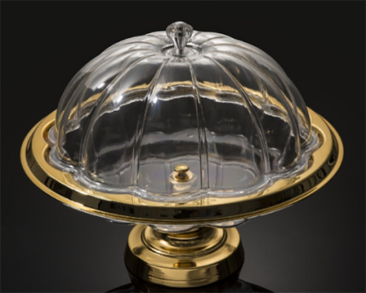 Crystal plexi glass tray with cover and gold rims