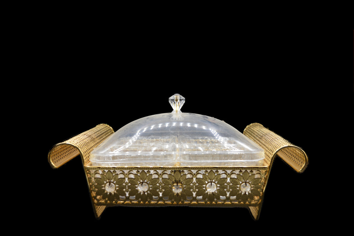 Gold tray with crystal and plexi glass with cover