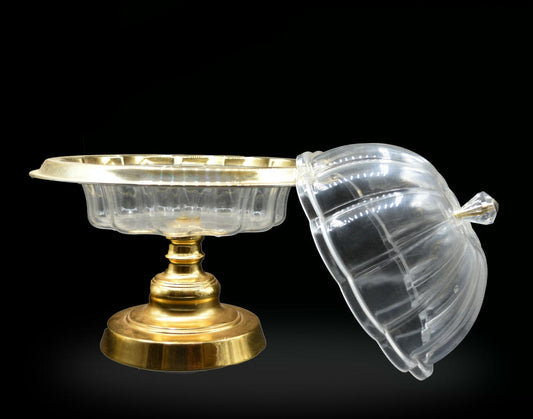Crystal plexi glass tray with cover and gold rims