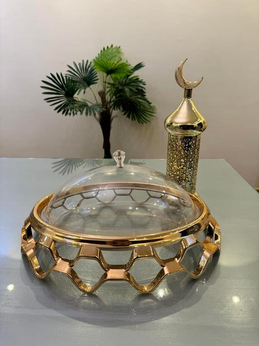 Gold crescent lantern with plexi gold tray