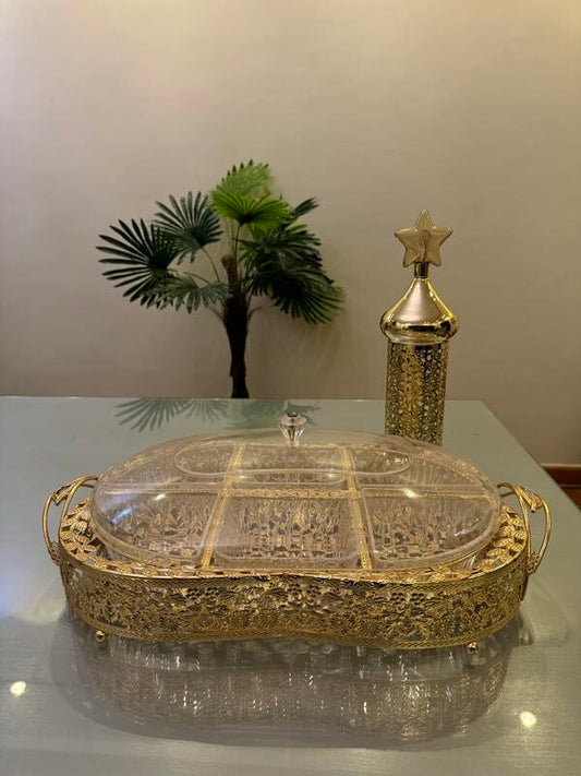 Gold star lantern with plexi gold tray
