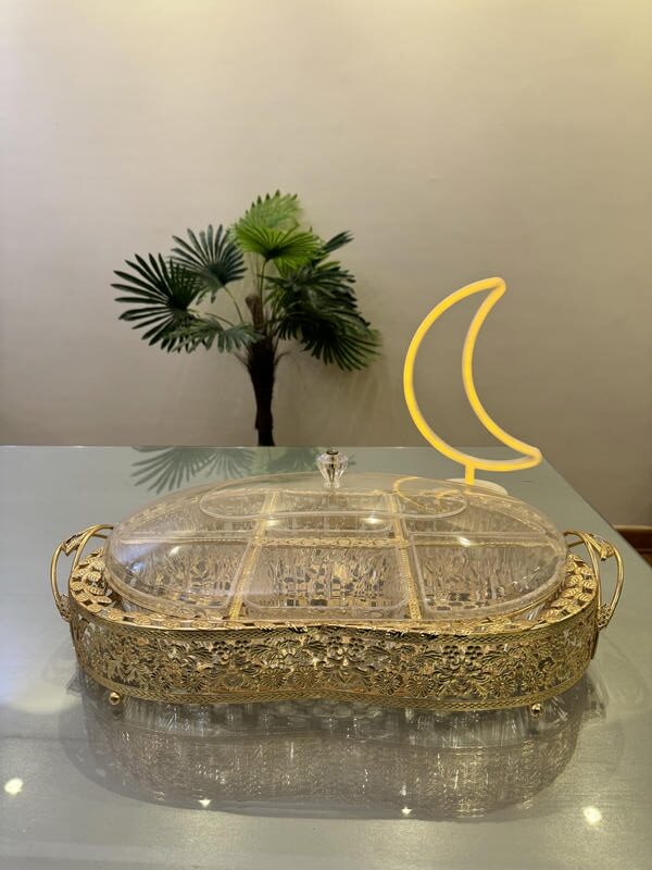 Led mini crescent with gold plexi tray