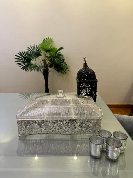 Black lantern with silver plexi tray