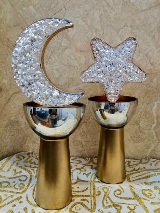 Crystal crescent moon and star decorations