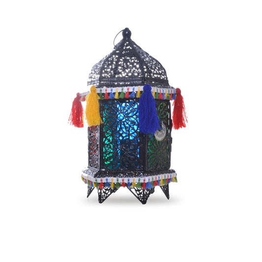 Black Ramadan Lantern with Colorful Decoration