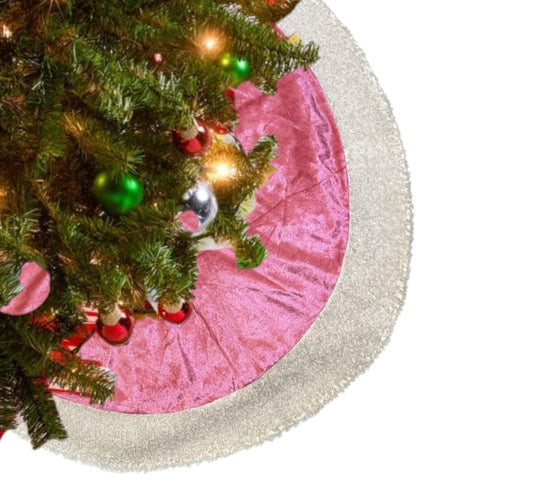 Beige & Pink Christmas Tree Skirt