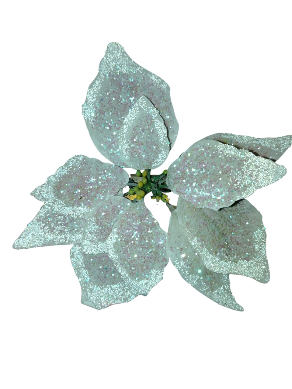 White roses, glitter and beads