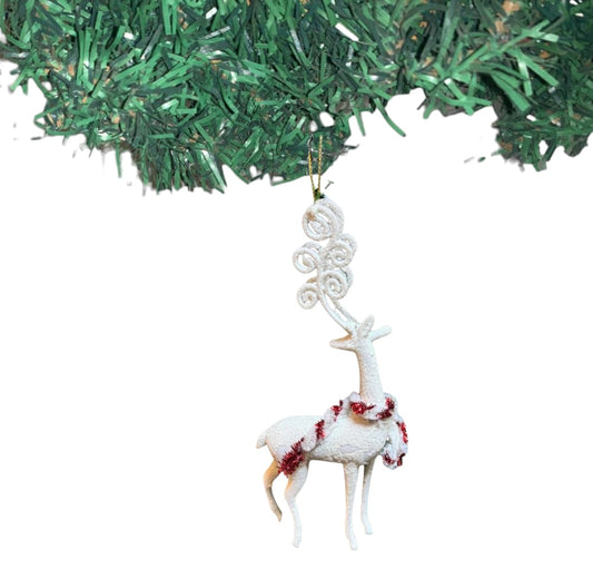 White Glitter Reindeer Ornament