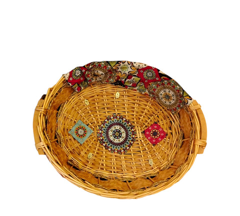 Handmade Round Wicker Basket - Rustic Bread & Fruit Serving Tray for Home Decor
